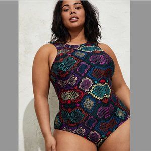 Torrid NEW SNAKE SKIN SHINE PRINT HIGH NECK SWIM ONE-PIECE 5X plus